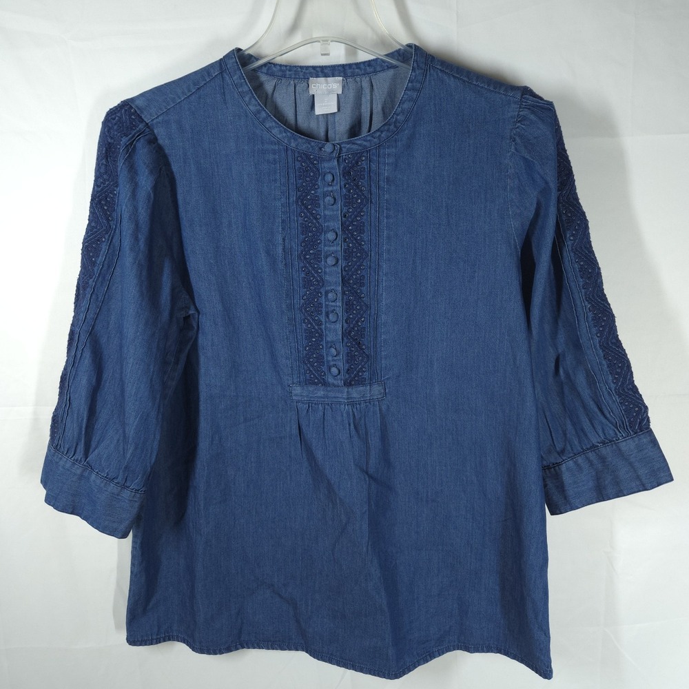 Chico's Blue Tunic Top with Lace Detail